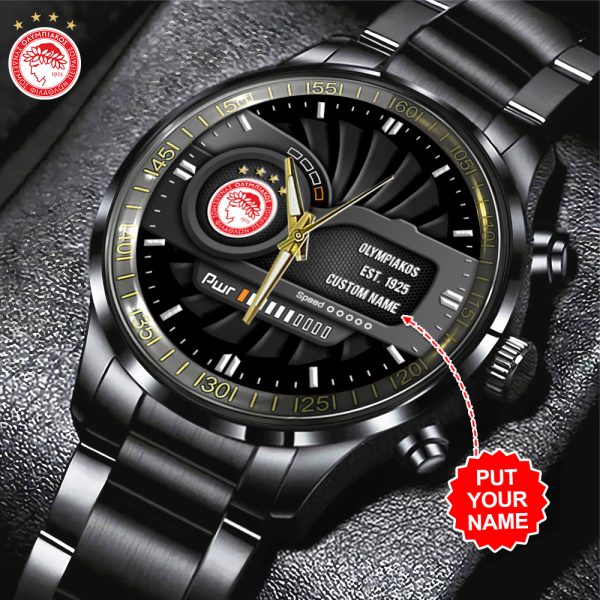 Personalized Olympiakos F.C. Black Stainless Steel Watch - HUANNM 5232