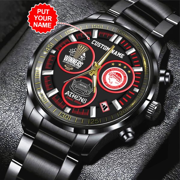 Personalized Olympiakos F.C. Black Stainless Steel Watch - TANTN 6717