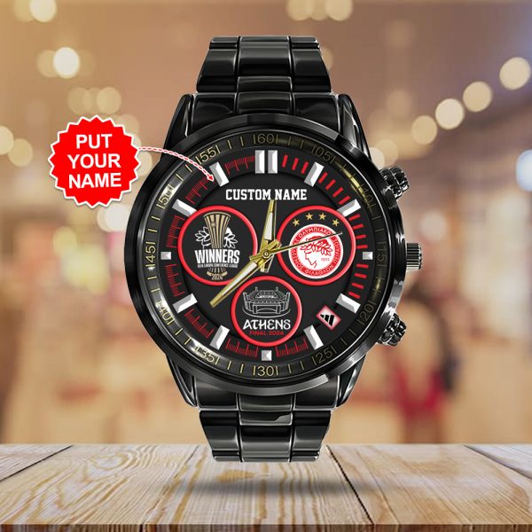 Personalized Olympiakos F.C. Black Stainless Steel Watch - TANTN 6717