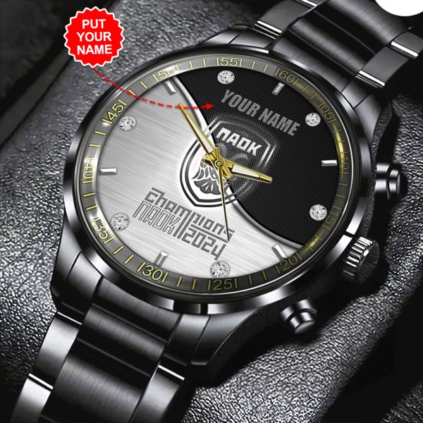 Personalized PAOK FC Black Stainless Steel Watch - HOATT 4979