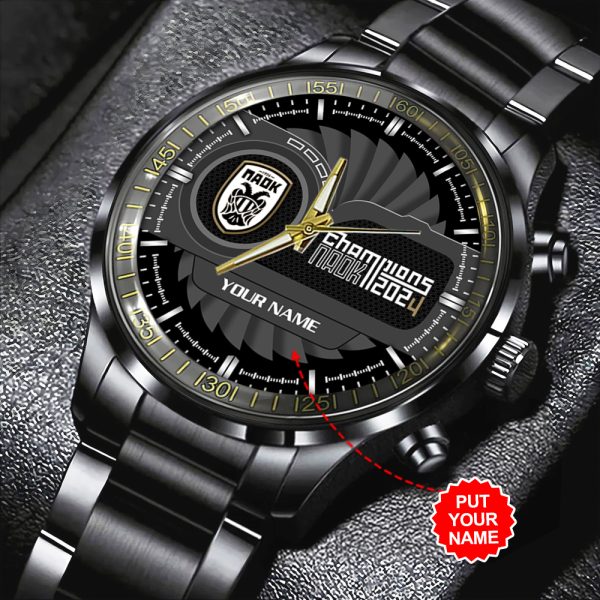 Personalized PAOK FC Black Stainless Steel Watch - HOATT 4980