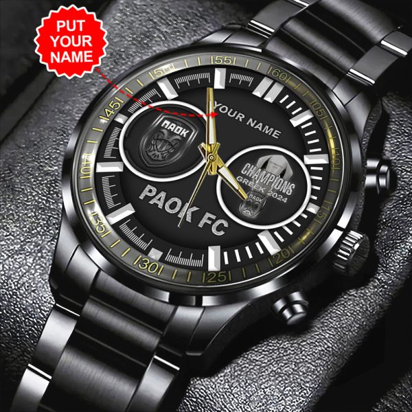 Personalized PAOK FC Black Stainless Steel Watch - HOATT 5039