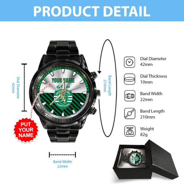 Personalized Sporting CP Black Stainless Steel Watch - ANHNV 4559