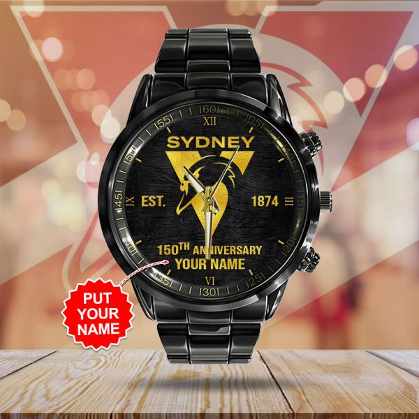 Personalized Sydney Swans Black Stainless Steel Watch - HUANNM 5034