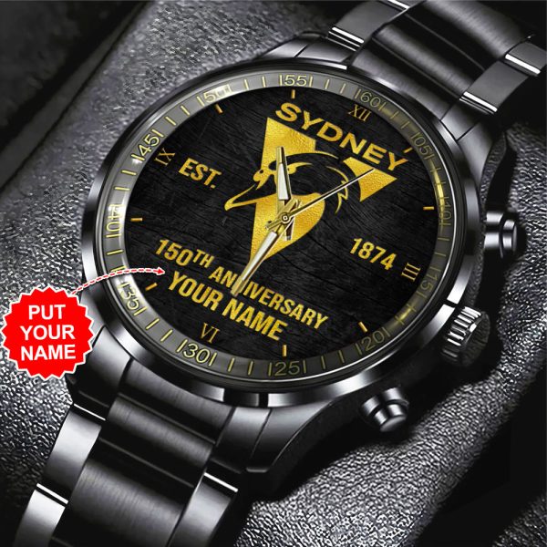 Personalized Sydney Swans Black Stainless Steel Watch - HUANNM 5034