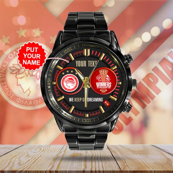 Personalized Olympiakos F.C. Black Stainless Steel Watch - MAITM 6931