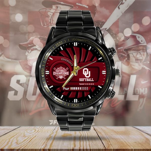 Oklahoma Sooners Women’s Softball Black Stainless Steel Watch - MAITM 6986