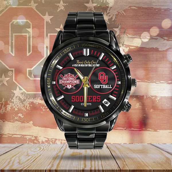 Oklahoma Sooners Women’s Softball Black Stainless Steel Watch - MAITM 6987