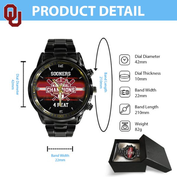 Oklahoma Sooners Women's Softball Black Stainless Steel Watch - HOATT 5169