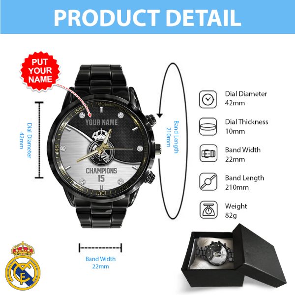 Personalized Real Madrid CF Black Stainless Steel Watch - HOATT 5071