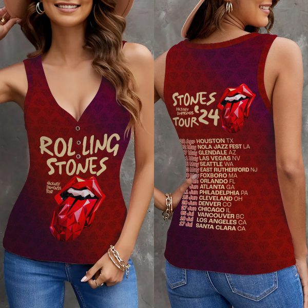 The Rolling Stones Women V-Neck Ribbed Tank Top - MAITM 7051