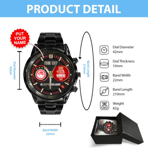 Personalized Olympiakos F.C. Black Stainless Steel Watch - MAITM 6931