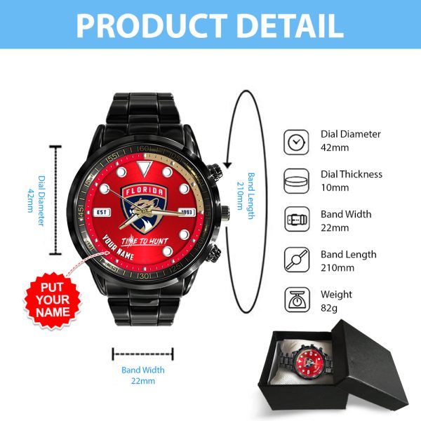 Personalized Florida Panthers Black Stainless Steel Watch - MAITM 7173