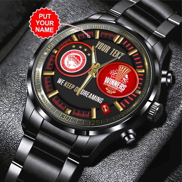 Personalized Olympiakos F.C. Black Stainless Steel Watch - MAITM 6931