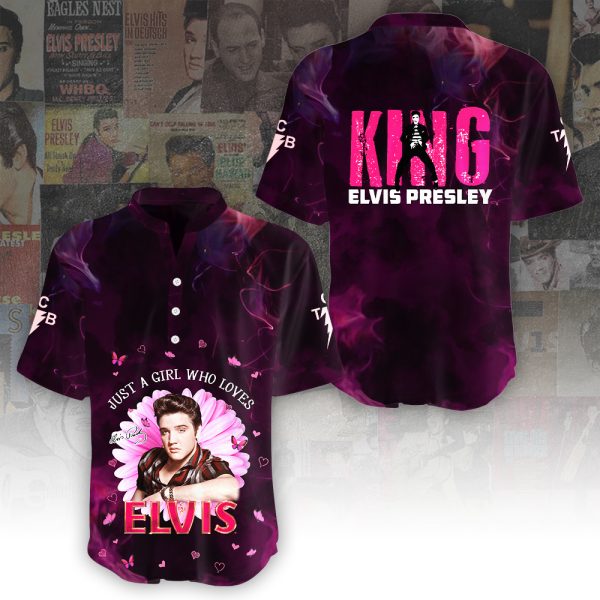 Elvis Presley V-Neck Stand Collar Henley Shirt - HUANNM 5424.1