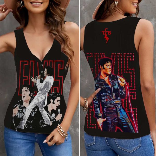 Elvis Presley Women V-Neck Ribbed Tank Top - VANDH 3039