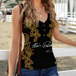 Elvis Presley Women V-Neck Ribbed Tank Top - VANDH 3040