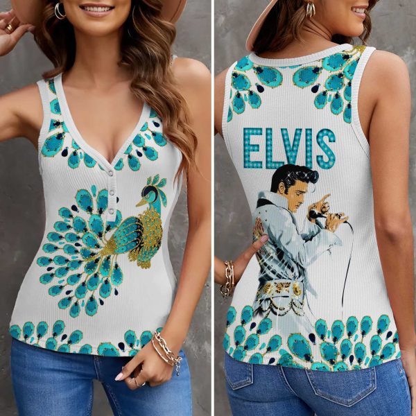 Elvis Presley Women V-Neck Ribbed Tank Top - VANDH 3042