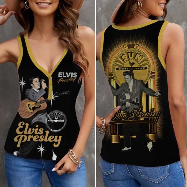 Elvis Presley Women V-Neck Ribbed Tank Top - VANDH 3043