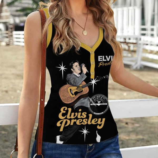 Elvis Presley Women V-Neck Ribbed Tank Top - VANDH 3043