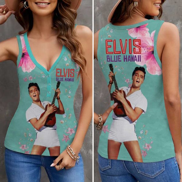 Elvis Presley Women V-Neck Ribbed Tank Top - VANDH 3047