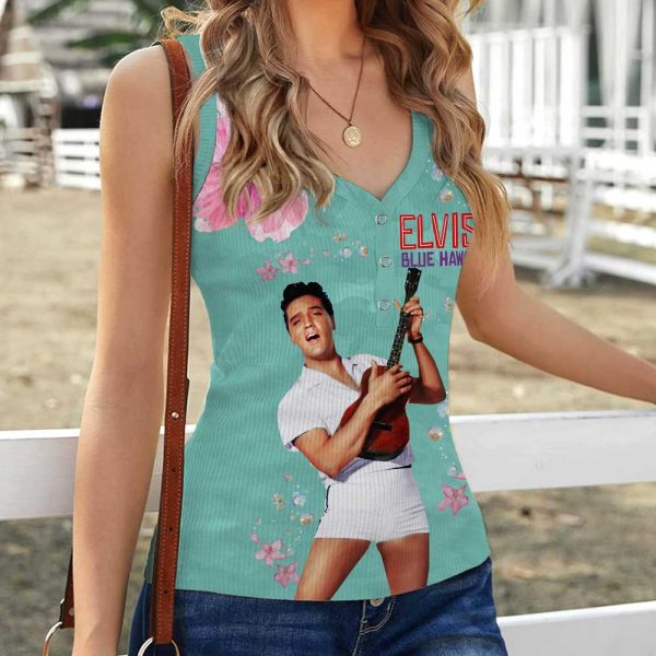 Elvis Presley Women V-Neck Ribbed Tank Top - VANDH 3047