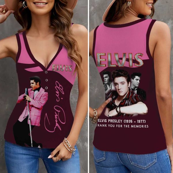 Elvis Presley Women V-Neck Ribbed Tank Top - VANDH 3048