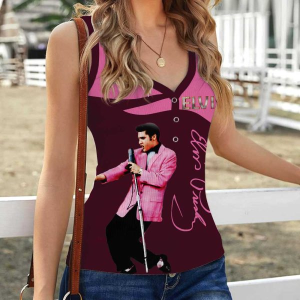 Elvis Presley Women V-Neck Ribbed Tank Top - VANDH 3048