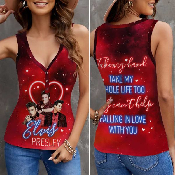 Elvis Presley Women V-Neck Ribbed Tank Top - VANDH 3049