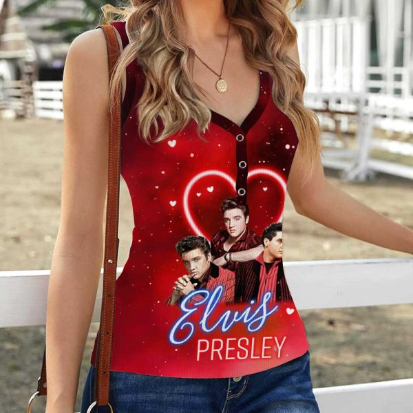 Elvis Presley Women V-Neck Ribbed Tank Top - VANDH 3049