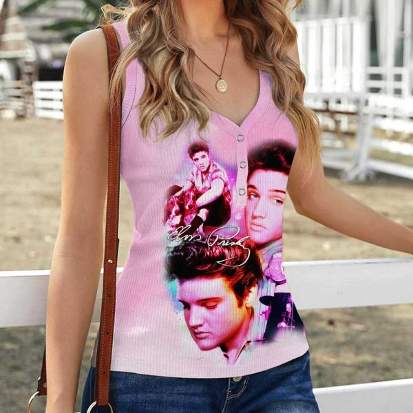 Elvis Presley Women V-Neck Ribbed Tank Top - VANDH 3050