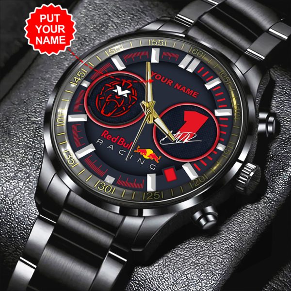 Personalized Red Bull Racing F1 x Max Verstappen Black Stainless Steel Watch - HOATT 5141