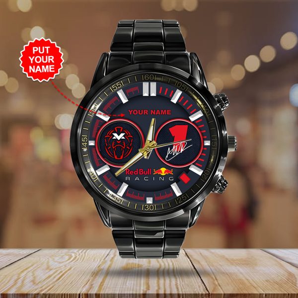 Personalized Red Bull Racing F1 x Max Verstappen Black Stainless Steel Watch - HOATT 5141