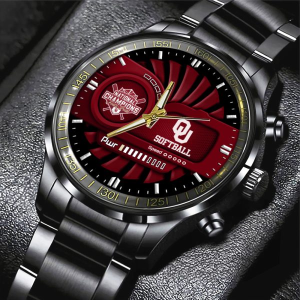 Oklahoma Sooners Women’s Softball Black Stainless Steel Watch - MAITM 6986