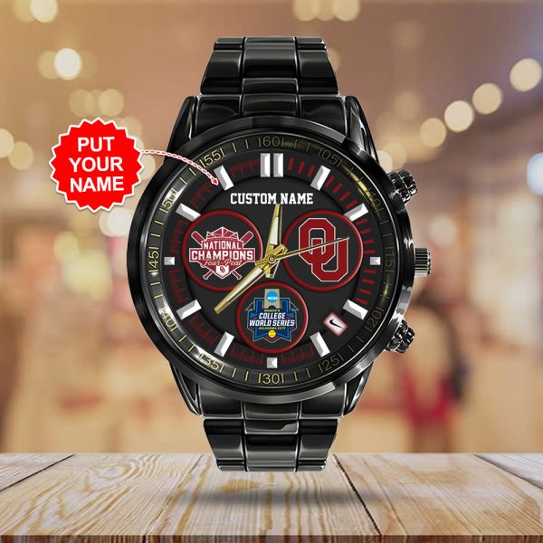 Personalized Oklahoma Sooners Women's Softball Black Stainless Steel Watch - TANTN 6913