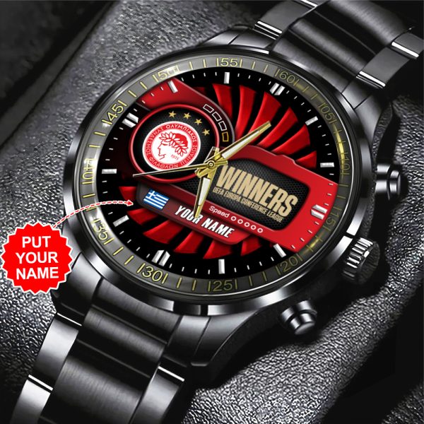 Personalized Olympiakos F.C. Black Stainless Steel Watch - TANTN 6828