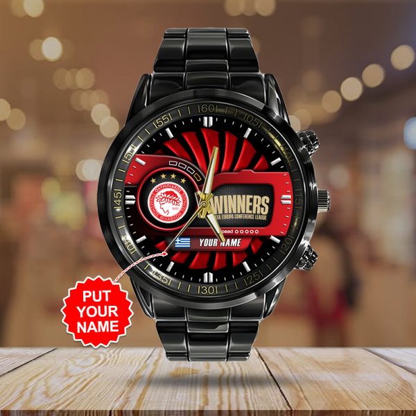 Personalized Olympiakos F.C. Black Stainless Steel Watch - TANTN 6828