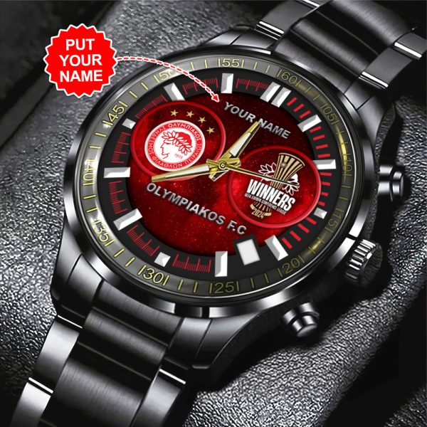 Personalized Olympiakos F.C. Black Stainless Steel Watch - HOATT 5074