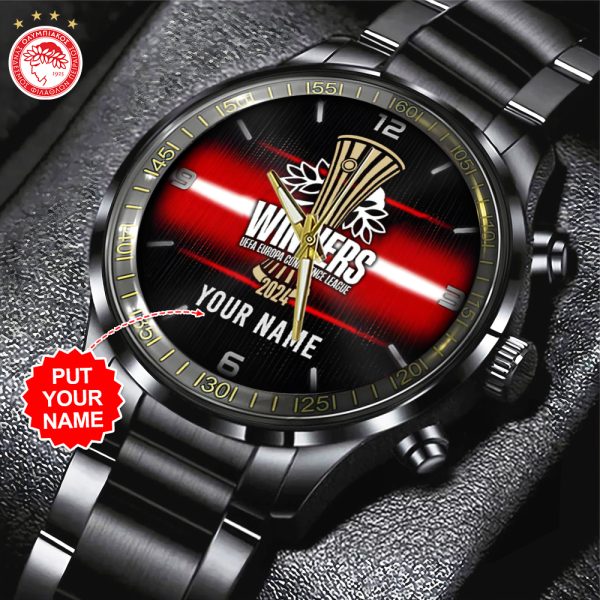 Personalized Olympiakos F.C. Black Stainless Steel Watch - HOATT 5080