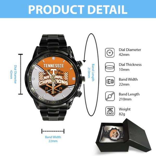 Tennessee Volunteers Baseball Black Stainless Steel Watch - HUANNM 5467