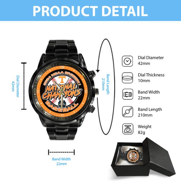 Tennessee Volunteers Baseball Black Stainless Steel Watch - HUANNM 5468