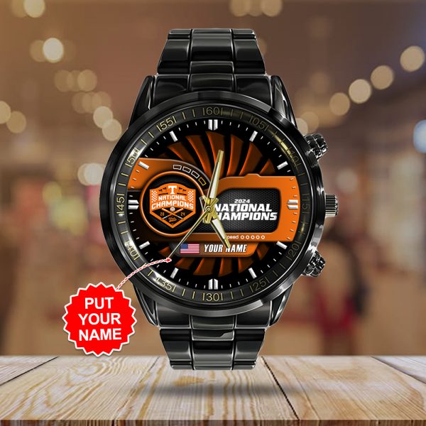 Personalized Tennessee Volunteers Baseball Black Stainless Steel Watch - TANTN 7148