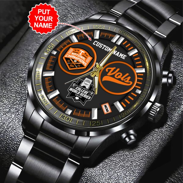 Personalized Tennessee Volunteers Baseball Black Stainless Steel Watch - TANTN 7149