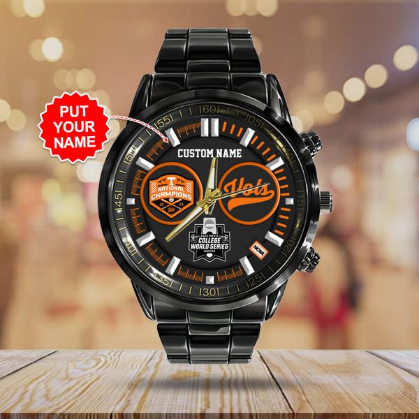 Personalized Tennessee Volunteers Baseball Black Stainless Steel Watch - TANTN 7149