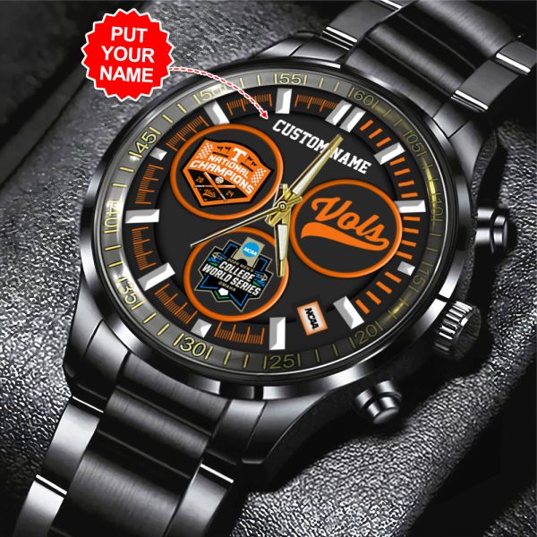 Personalized Tennessee Volunteers Baseball Black Stainless Steel Watch - TANTN 7150