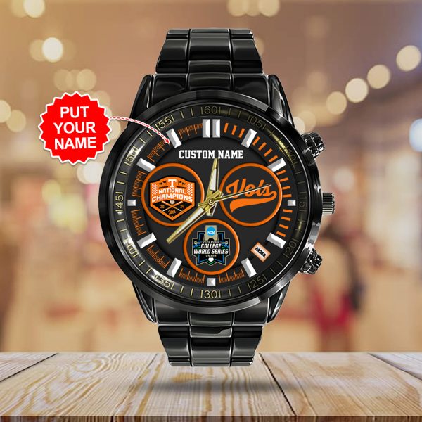 Personalized Tennessee Volunteers Baseball Black Stainless Steel Watch - TANTN 7150