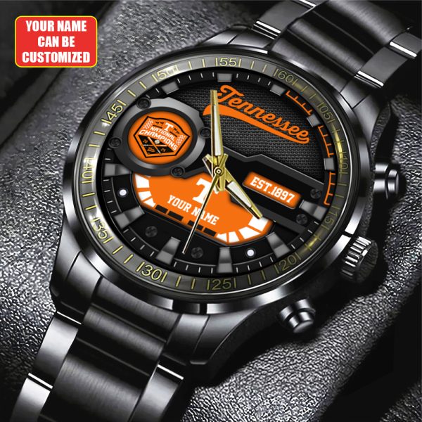 Personalized Tennessee Volunteers Baseball Black Stainless Steel Watch - TANTN 7151