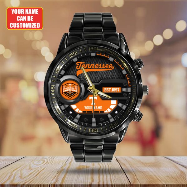 Personalized Tennessee Volunteers Baseball Black Stainless Steel Watch - TANTN 7151