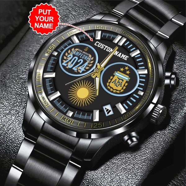 Personalized Argentina National Football Team Black Stainless Steel Watch - TANTN 7415