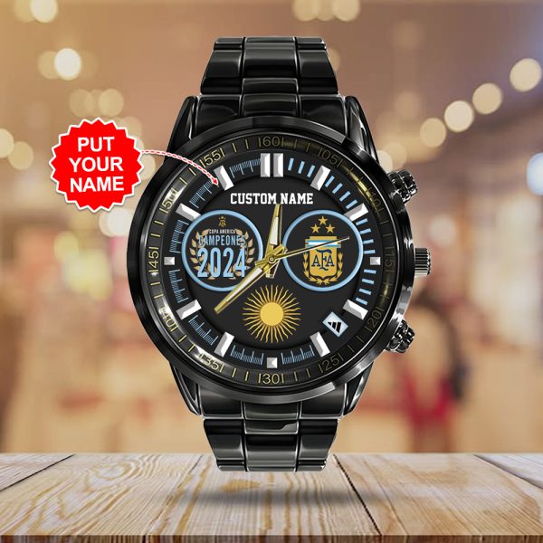 Personalized Argentina National Football Team Black Stainless Steel Watch - TANTN 7415